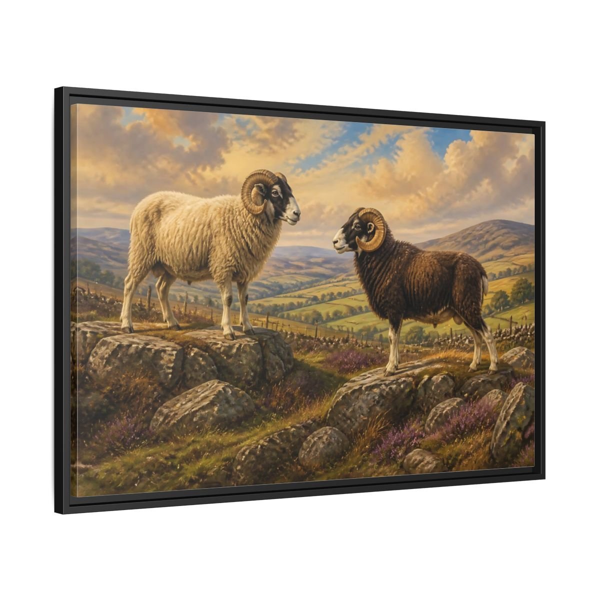 Animals Rams On Rocky Hill Framed Canvas Print Wall Art – Living Room Decor, Above Sofa - YesArtYes