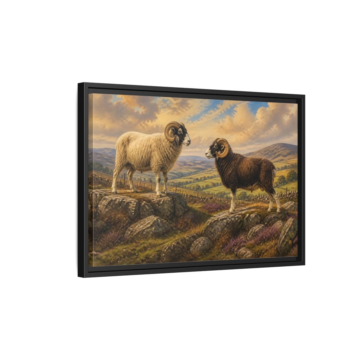 Animals Rams On Rocky Hill Framed Canvas Print Wall Art – Living Room Decor, Above Sofa - YesArtYes