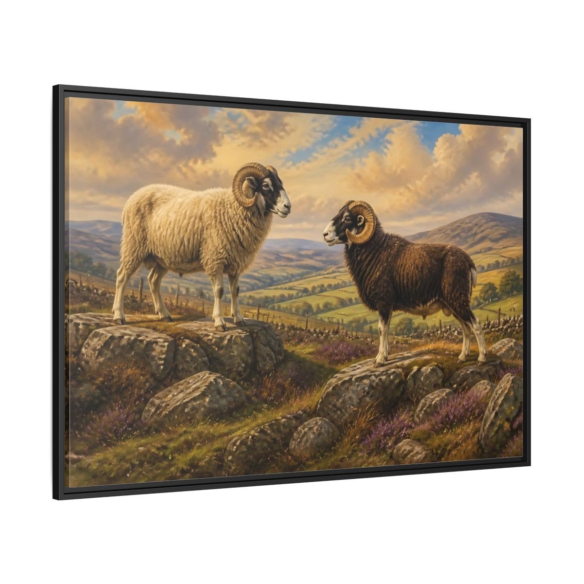 Animals Rams On Rocky Hill Framed Canvas Print Wall Art – Living Room Decor, Above Sofa - YesArtYes
