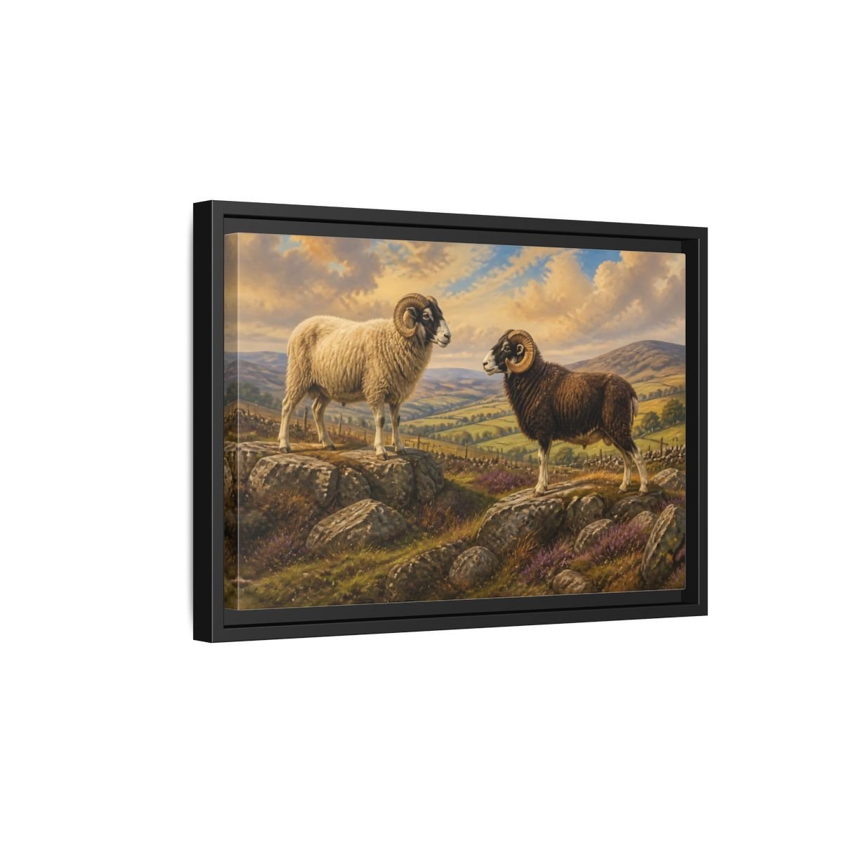 Animals Rams On Rocky Hill Framed Canvas Print Wall Art – Living Room Decor, Above Sofa - YesArtYes