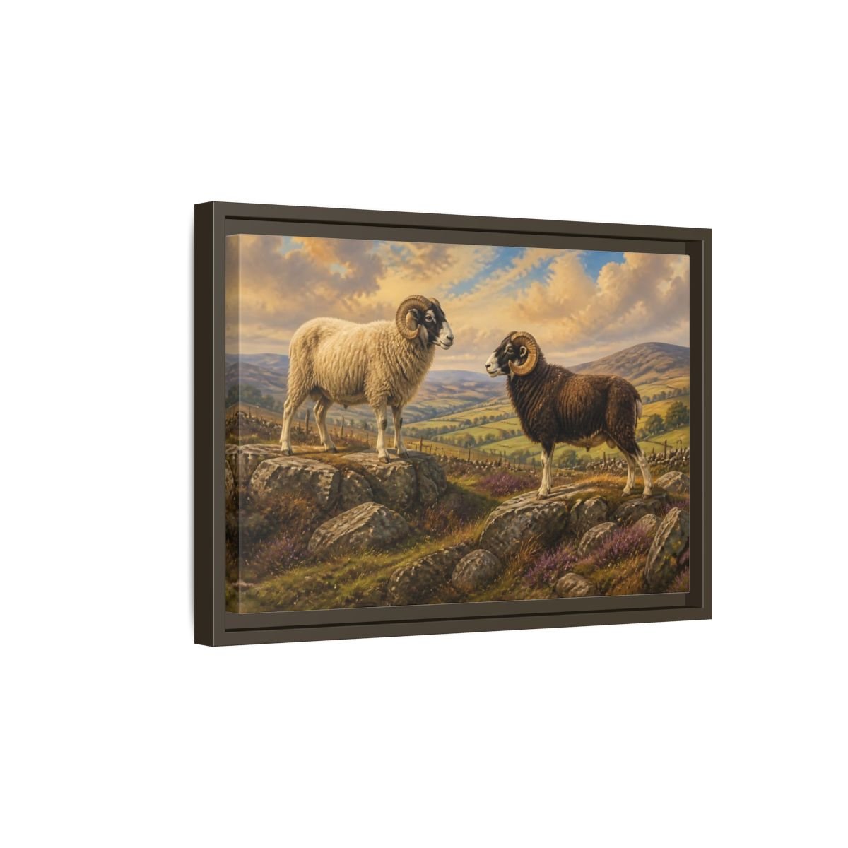 Animals Rams On Rocky Hill Framed Canvas Print Wall Art – Living Room Decor, Above Sofa - YesArtYes