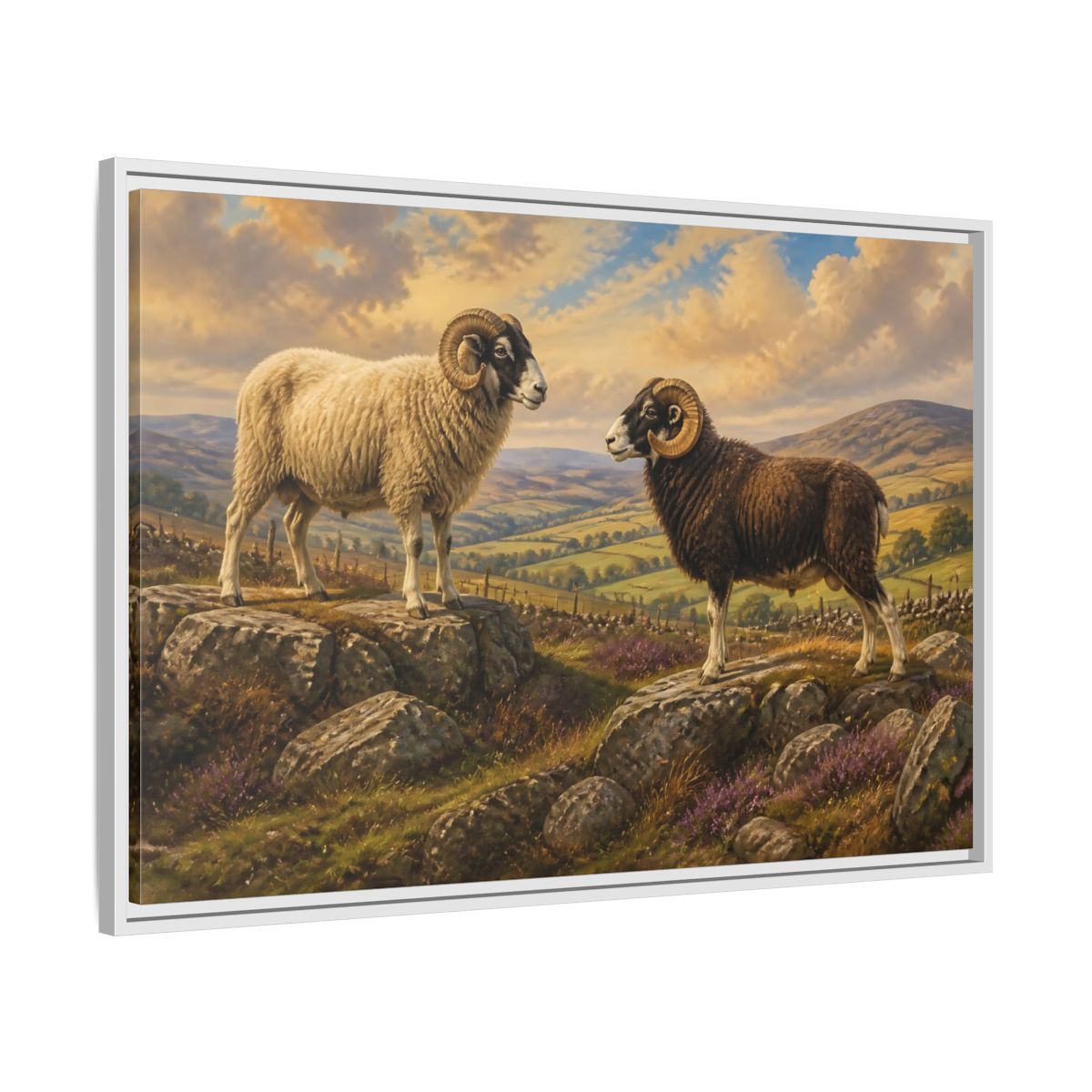 Animals Rams On Rocky Hill Framed Canvas Print Wall Art – Living Room Decor, Above Sofa - YesArtYes