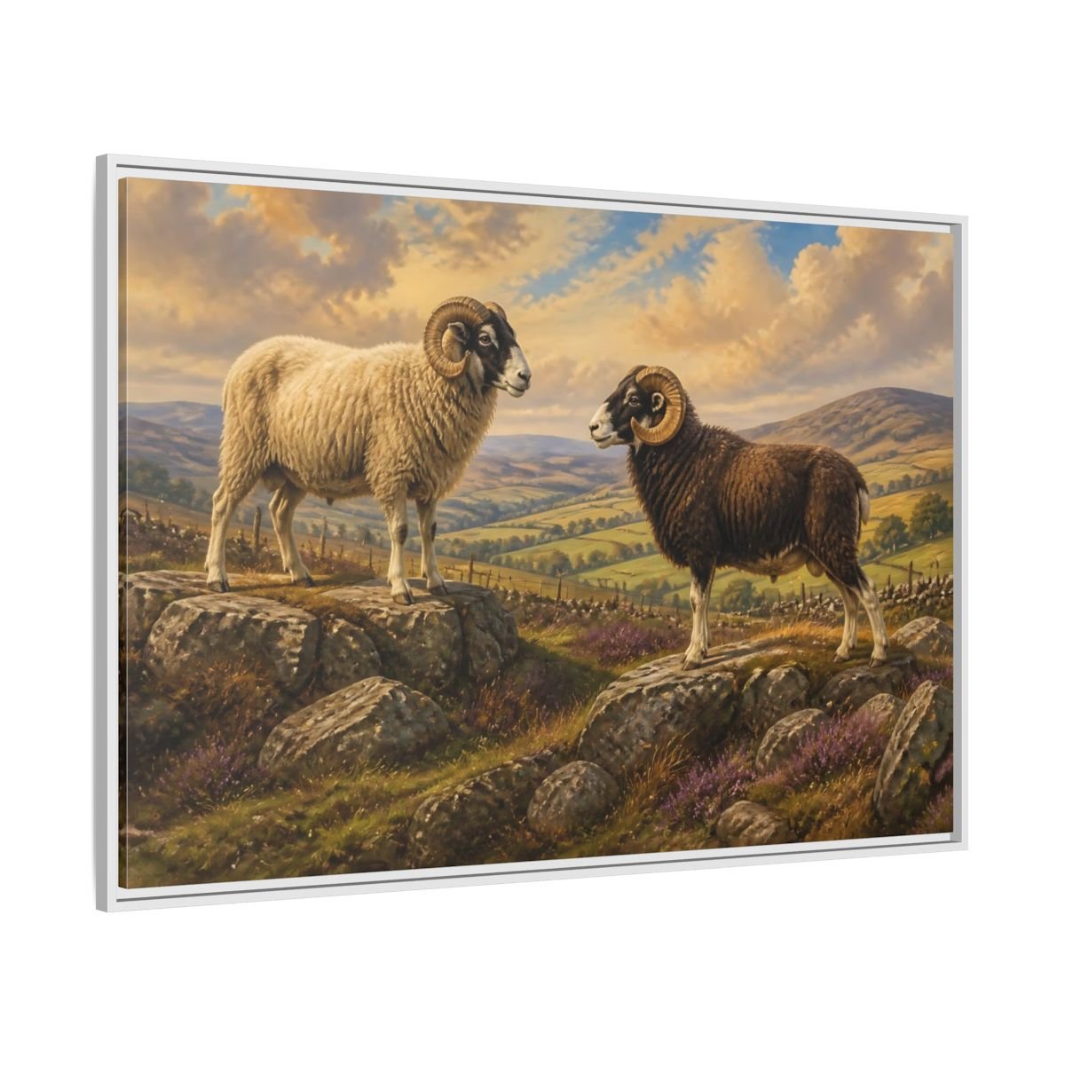 Animals Rams On Rocky Hill Framed Canvas Print Wall Art – Living Room Decor, Above Sofa - YesArtYes