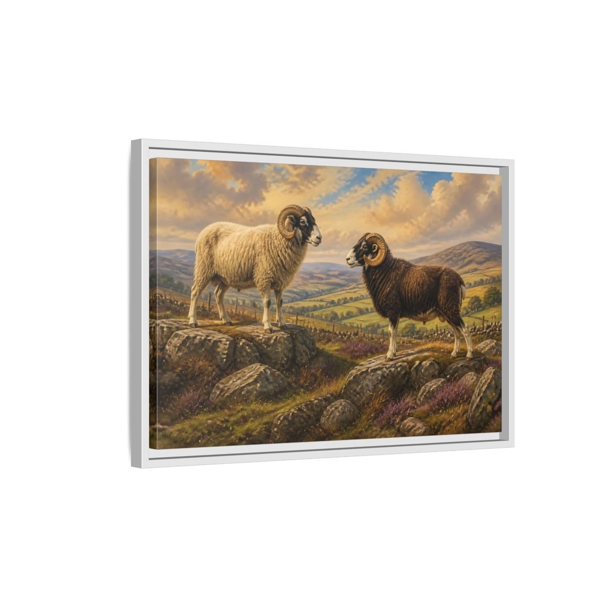 Animals Rams On Rocky Hill Framed Canvas Print Wall Art – Living Room Decor, Above Sofa - YesArtYes