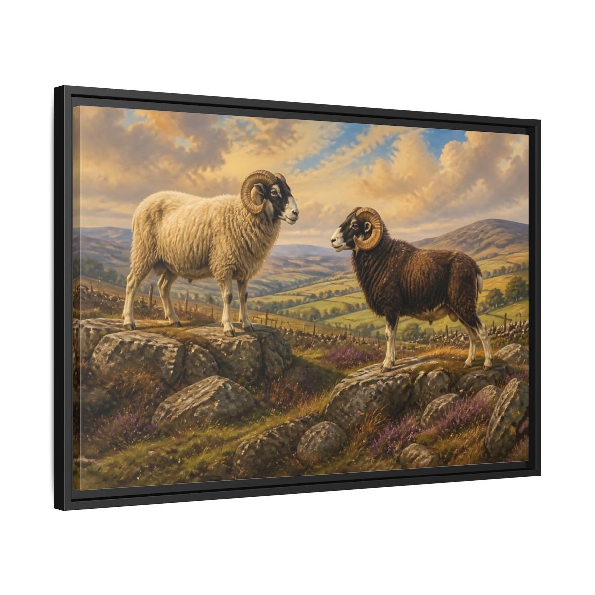Animals Rams On Rocky Hill Framed Canvas Print Wall Art – Living Room Decor, Above Sofa - YesArtYes