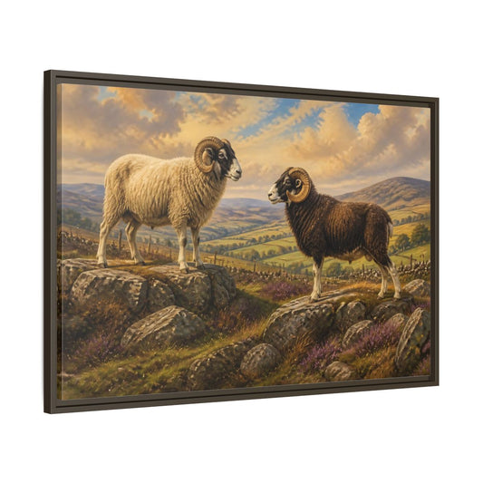 Animals Rams On Rocky Hill Framed Canvas Print Wall Art – Living Room Decor, Above Sofa - YesArtYes