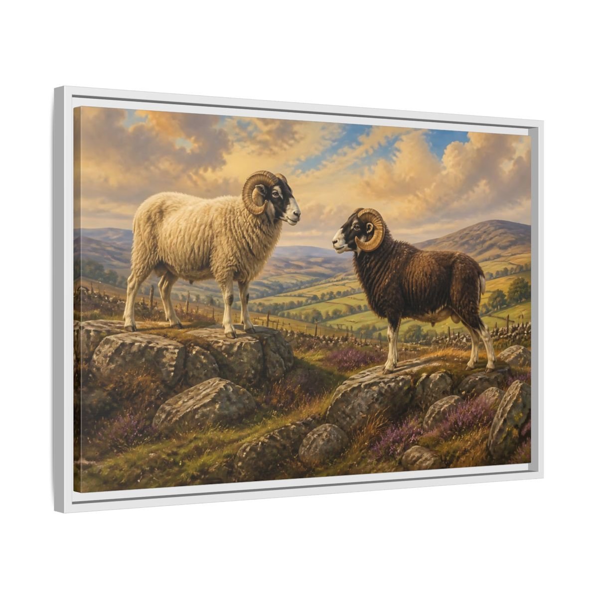 Animals Rams On Rocky Hill Framed Canvas Print Wall Art – Living Room Decor, Above Sofa - YesArtYes