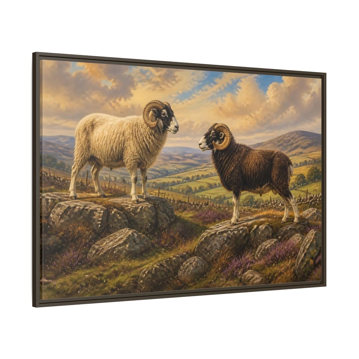 Animals Rams On Rocky Hill Framed Canvas Print Wall Art – Living Room Decor, Above Sofa - YesArtYes