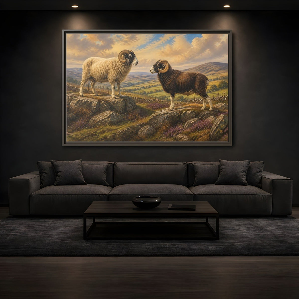Animals Rams On Rocky Hill Framed Canvas Print Wall Art – Living Room Decor, Above Sofa - YesArtYes