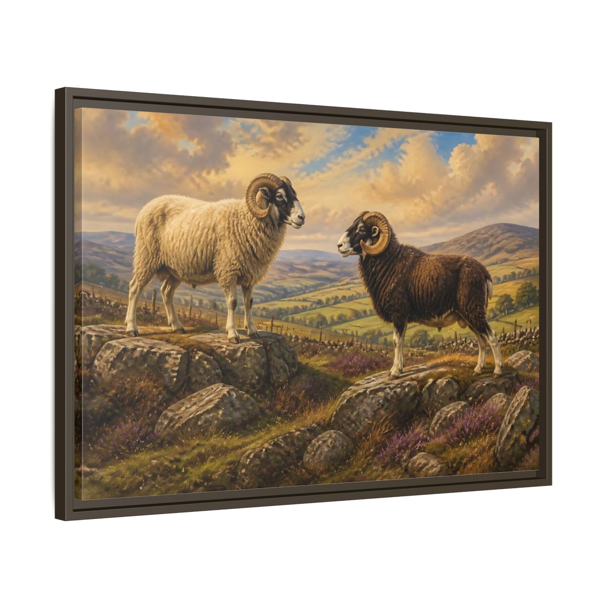 Animals Rams On Rocky Hill Framed Canvas Print Wall Art – Living Room Decor, Above Sofa - YesArtYes