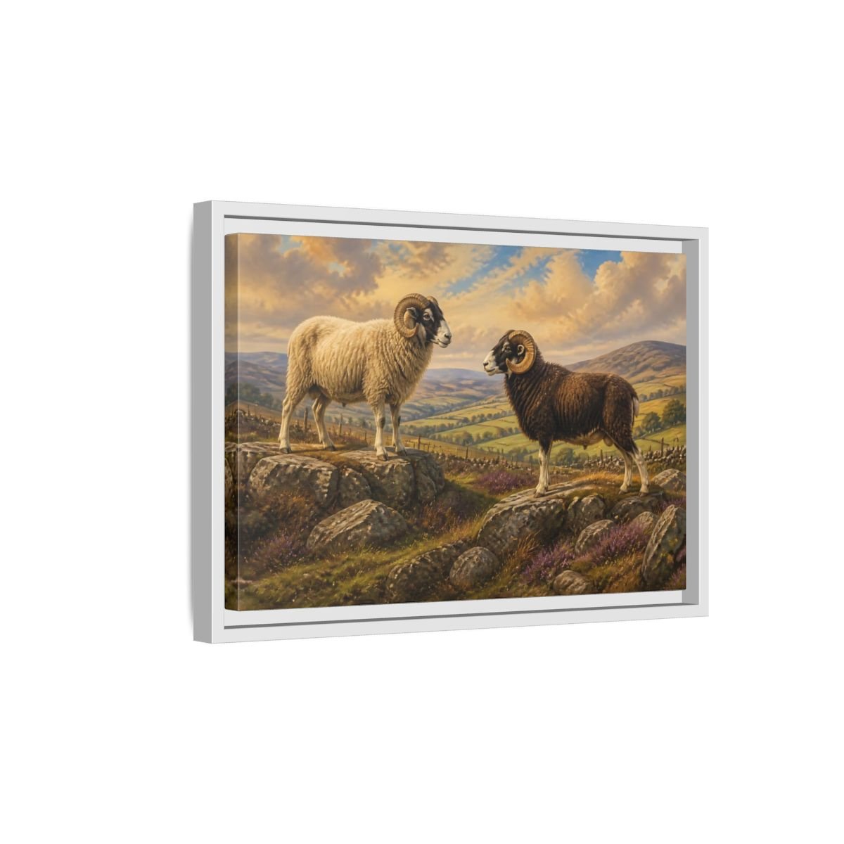Animals Rams On Rocky Hill Framed Canvas Print Wall Art – Living Room Decor, Above Sofa - YesArtYes