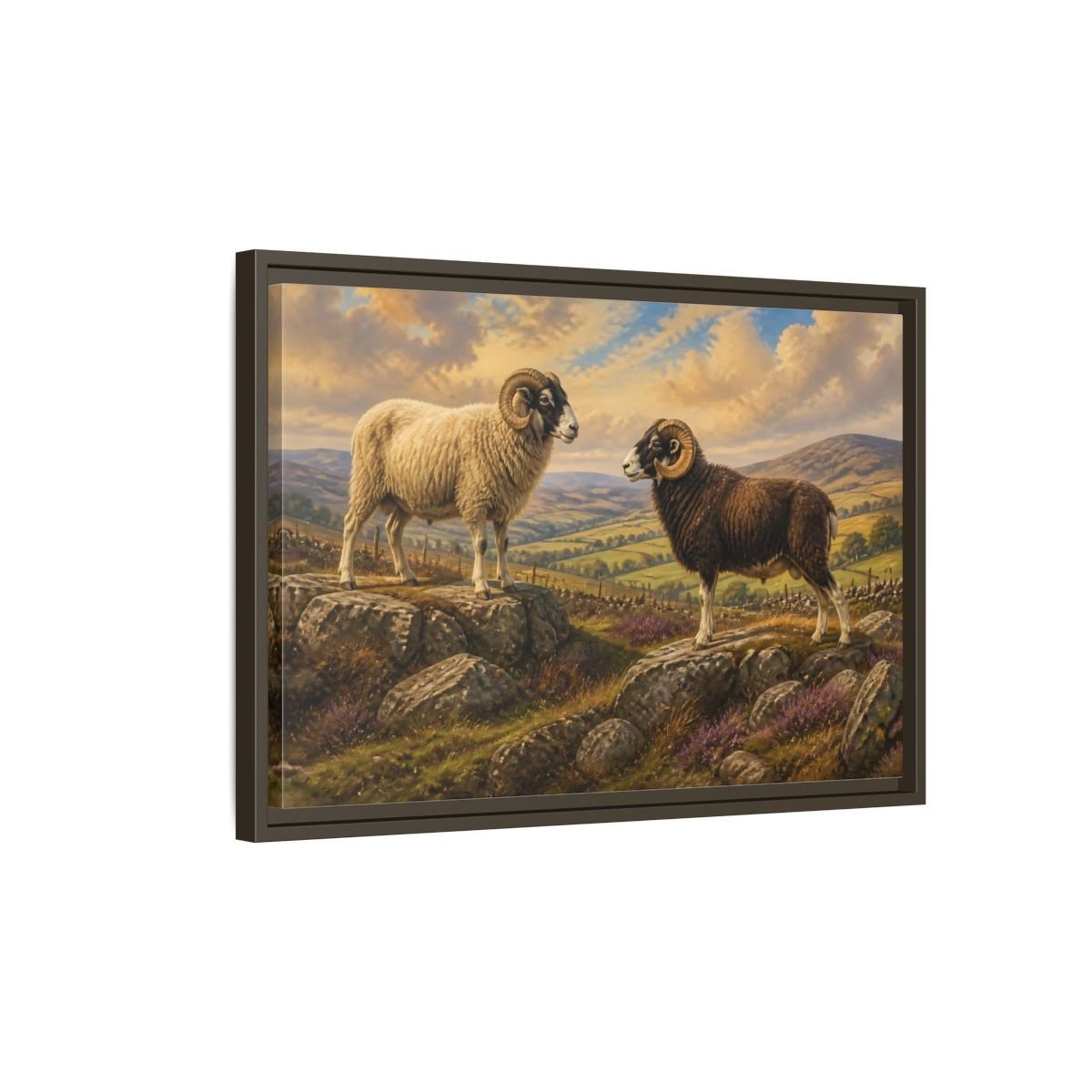 Animals Rams On Rocky Hill Framed Canvas Print Wall Art – Living Room Decor, Above Sofa - YesArtYes
