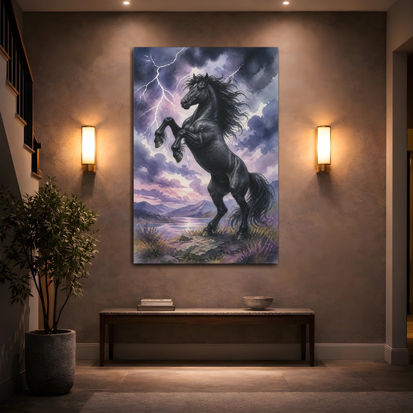 Mockup 2. Animals Rearing Black Stallion shown as canvas print