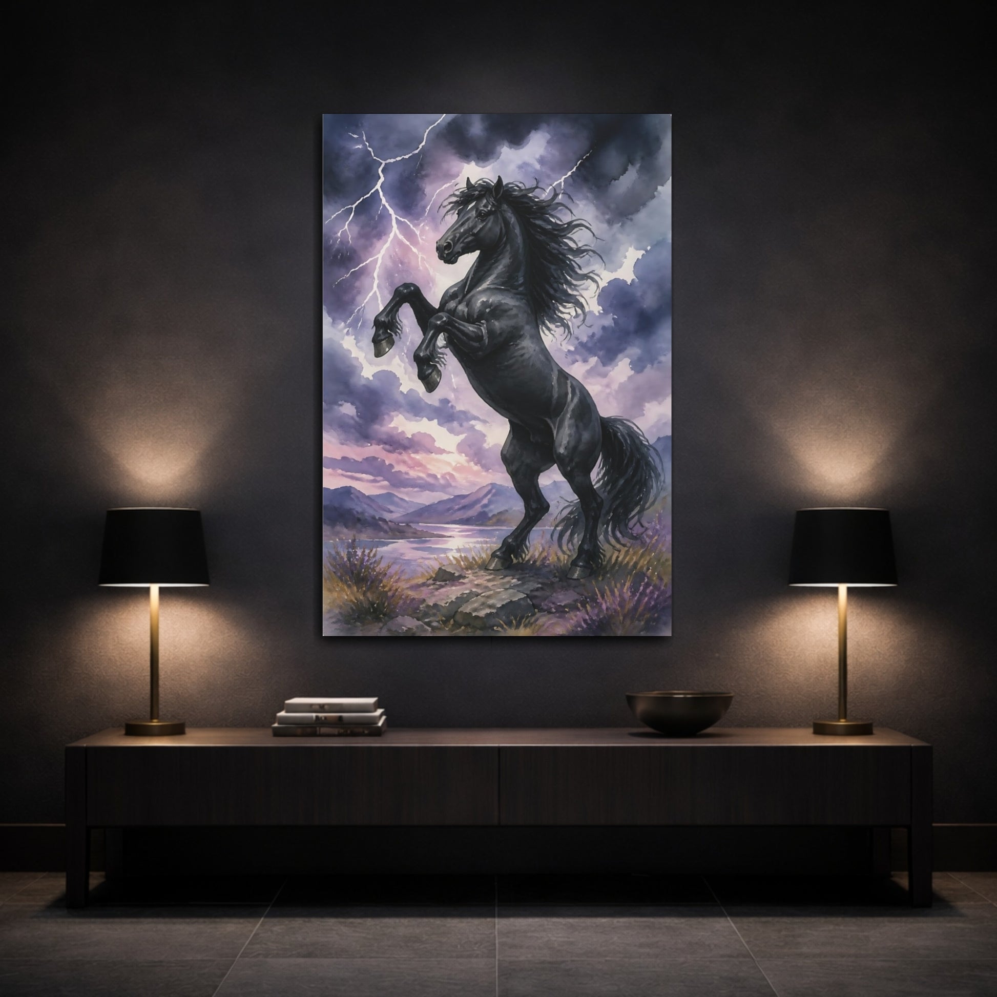 Mockup 3. Animals Rearing Black Stallion shown as canvas print