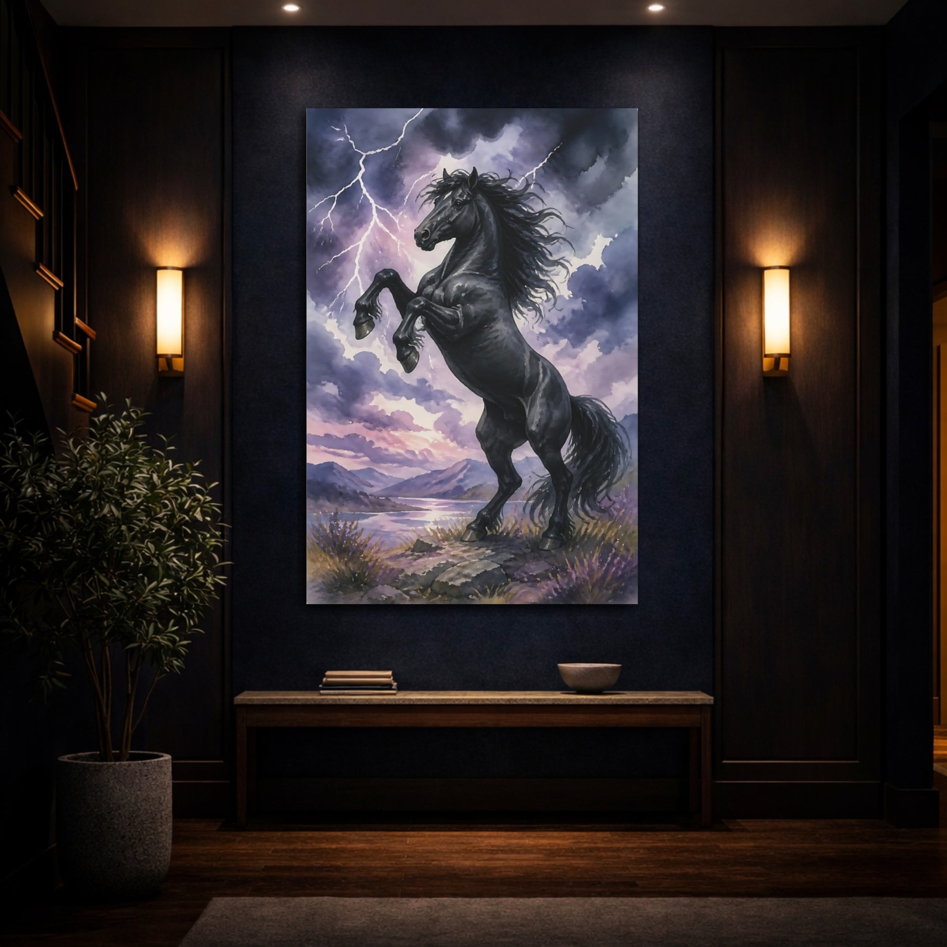 Mockup 4. Animals Rearing Black Stallion shown as canvas print