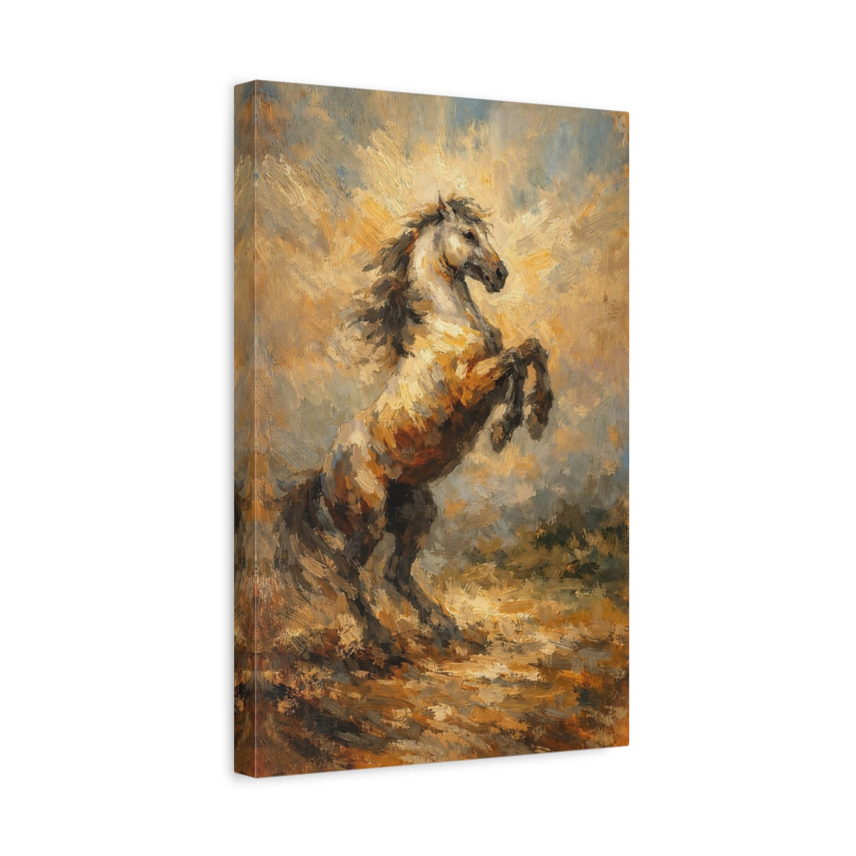 Side Mockup 4. Animals Rearing Horse Brown Rearing Horse shown as stretched canvas wall art