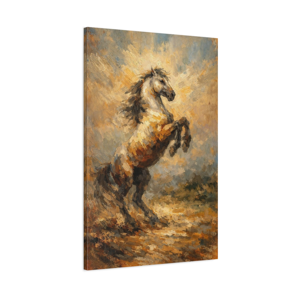Side Mockup 1. Animals Rearing Horse Brown Rearing Horse shown as stretched canvas wall art