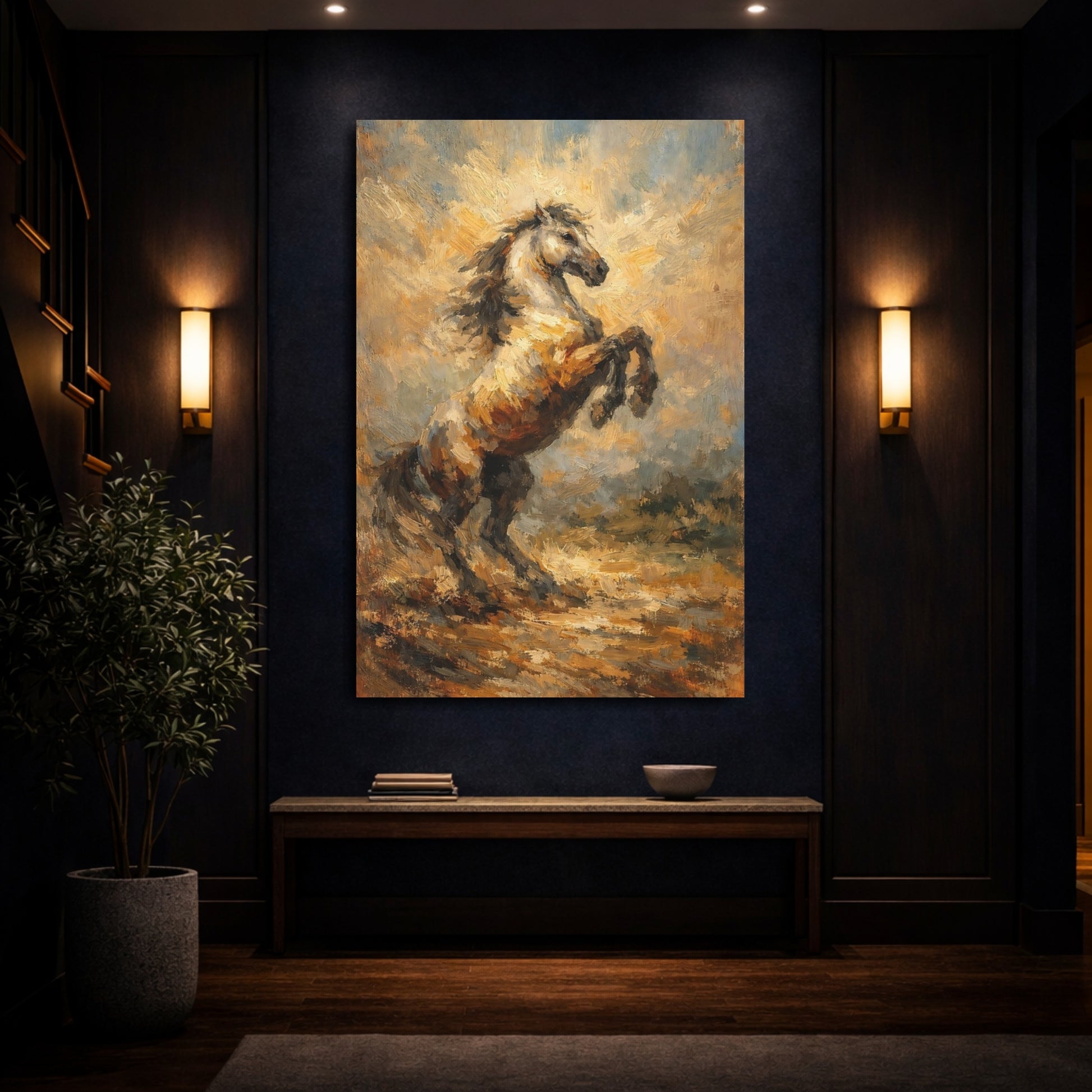 Mockup 3. Animals Rearing Horse Brown Rearing Horse shown as stretched canvas wall art