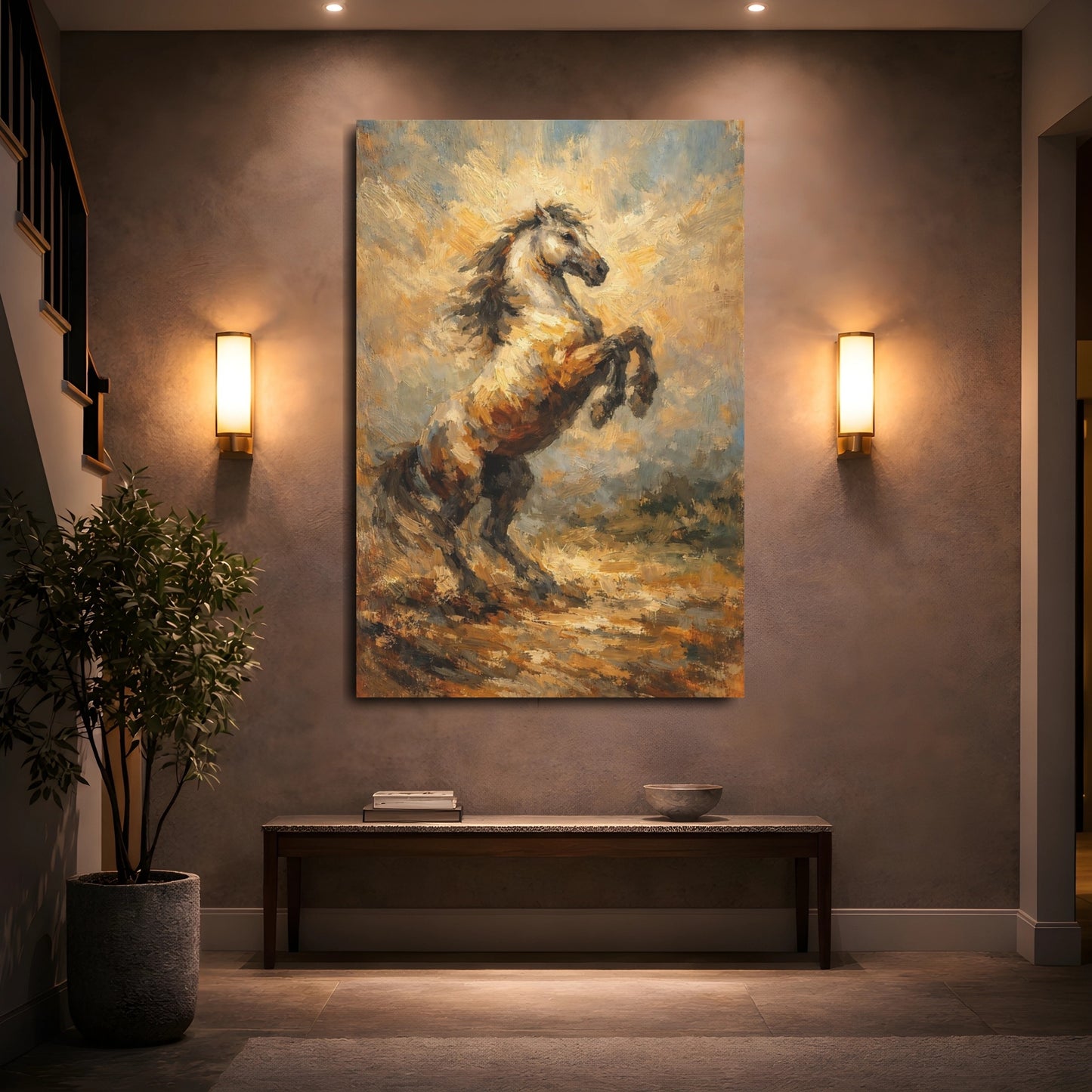 Mockup 4. Animals Rearing Horse Brown Rearing Horse shown as stretched canvas wall art