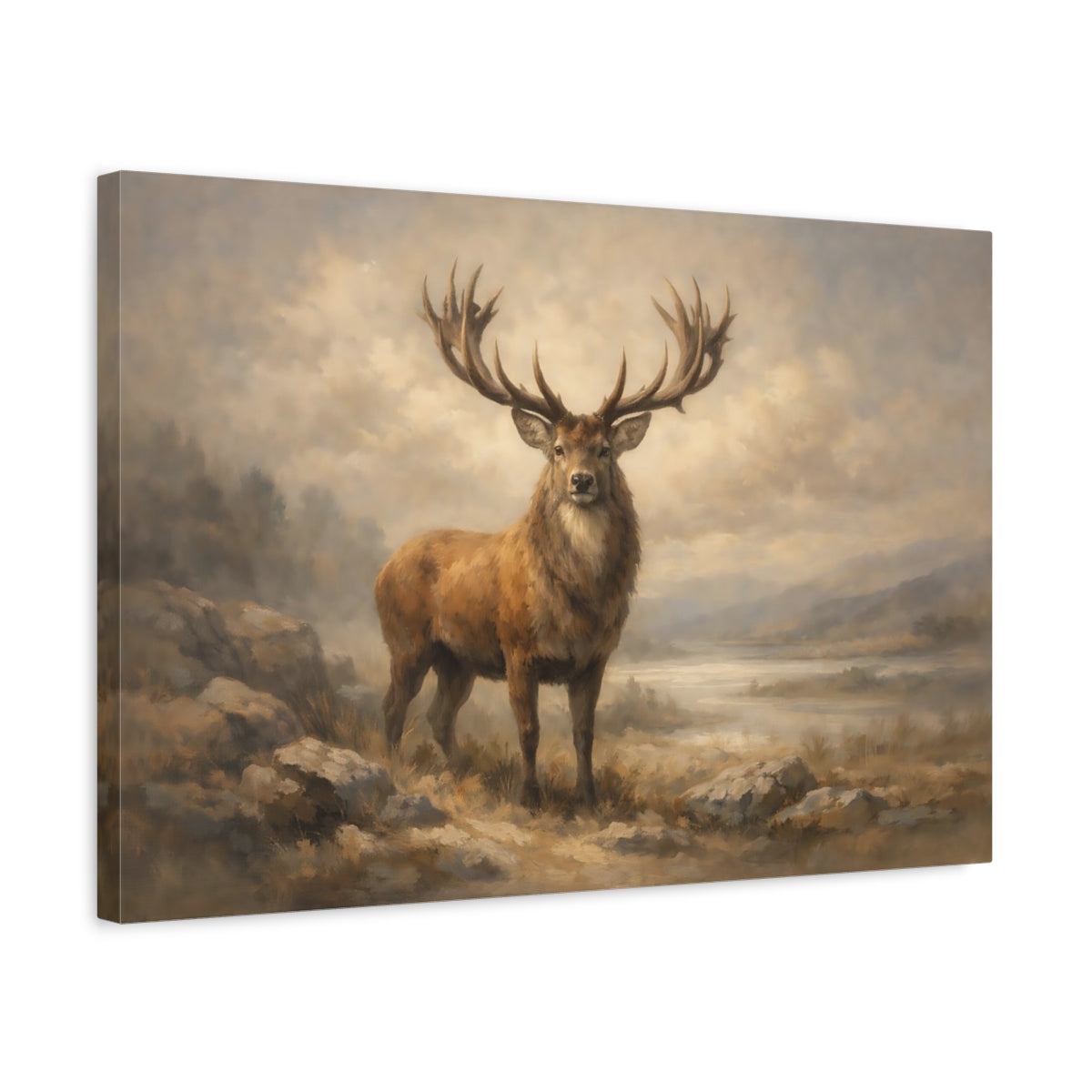 Side Mockup 3. Animals Red Deer Brown Red Deer shown as stretched canvas wall art