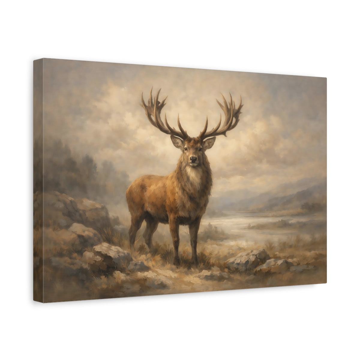 Side Mockup 4. Animals Red Deer Brown Red Deer shown as stretched canvas wall art