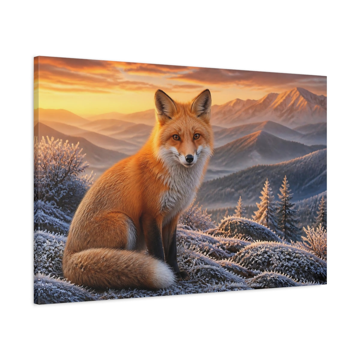 Main Mockup. Animals Red Fox At Sunrise shown as canvas print