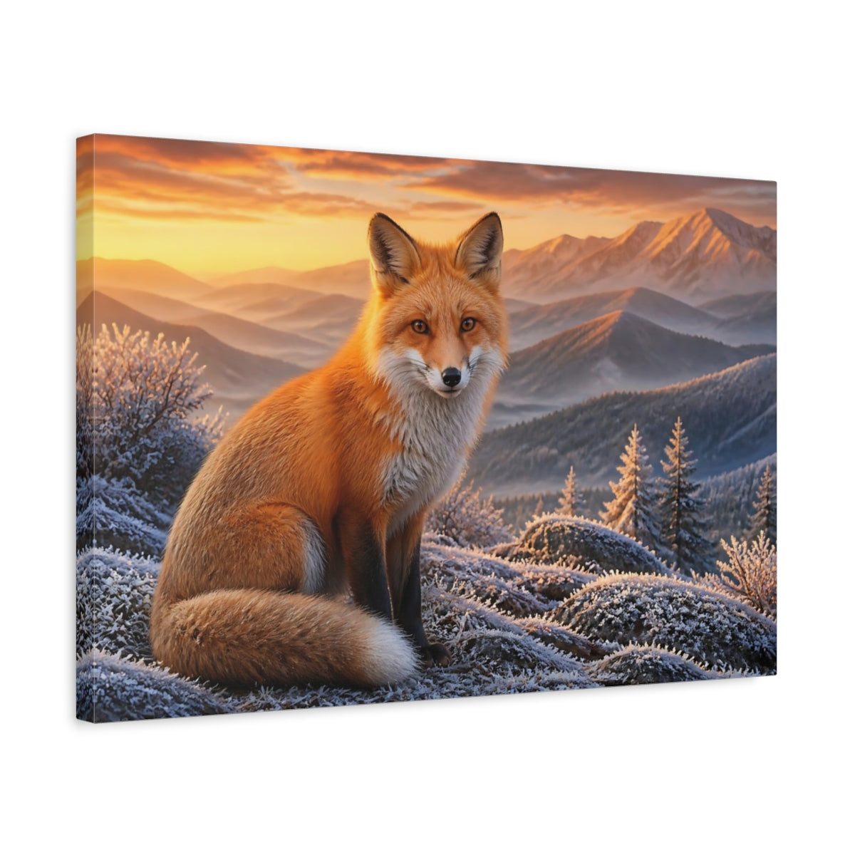 Side Mockup 3. Animals Red Fox At Sunrise shown as canvas print