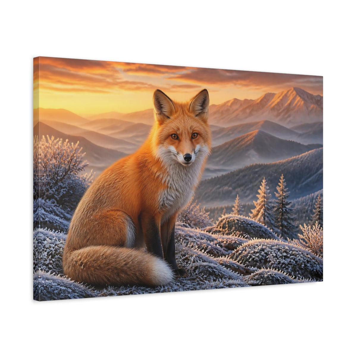 Side Mockup 2. Animals Red Fox At Sunrise shown as canvas print