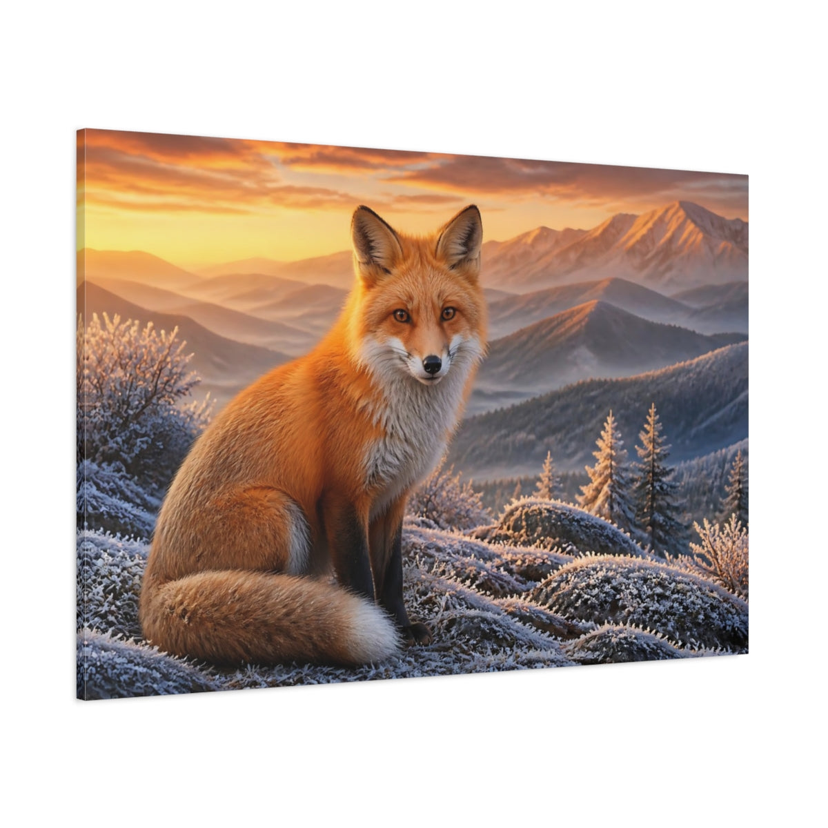 Side Mockup 1. Animals Red Fox At Sunrise shown as canvas print