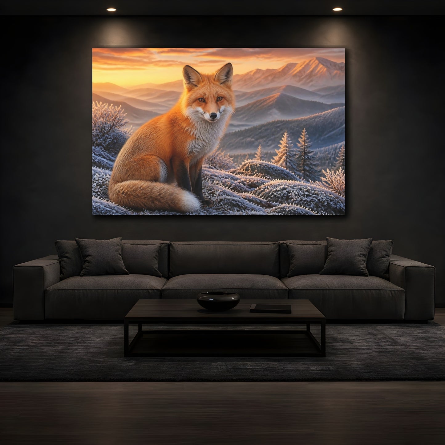 Mockup 3. Animals Red Fox At Sunrise shown as canvas print