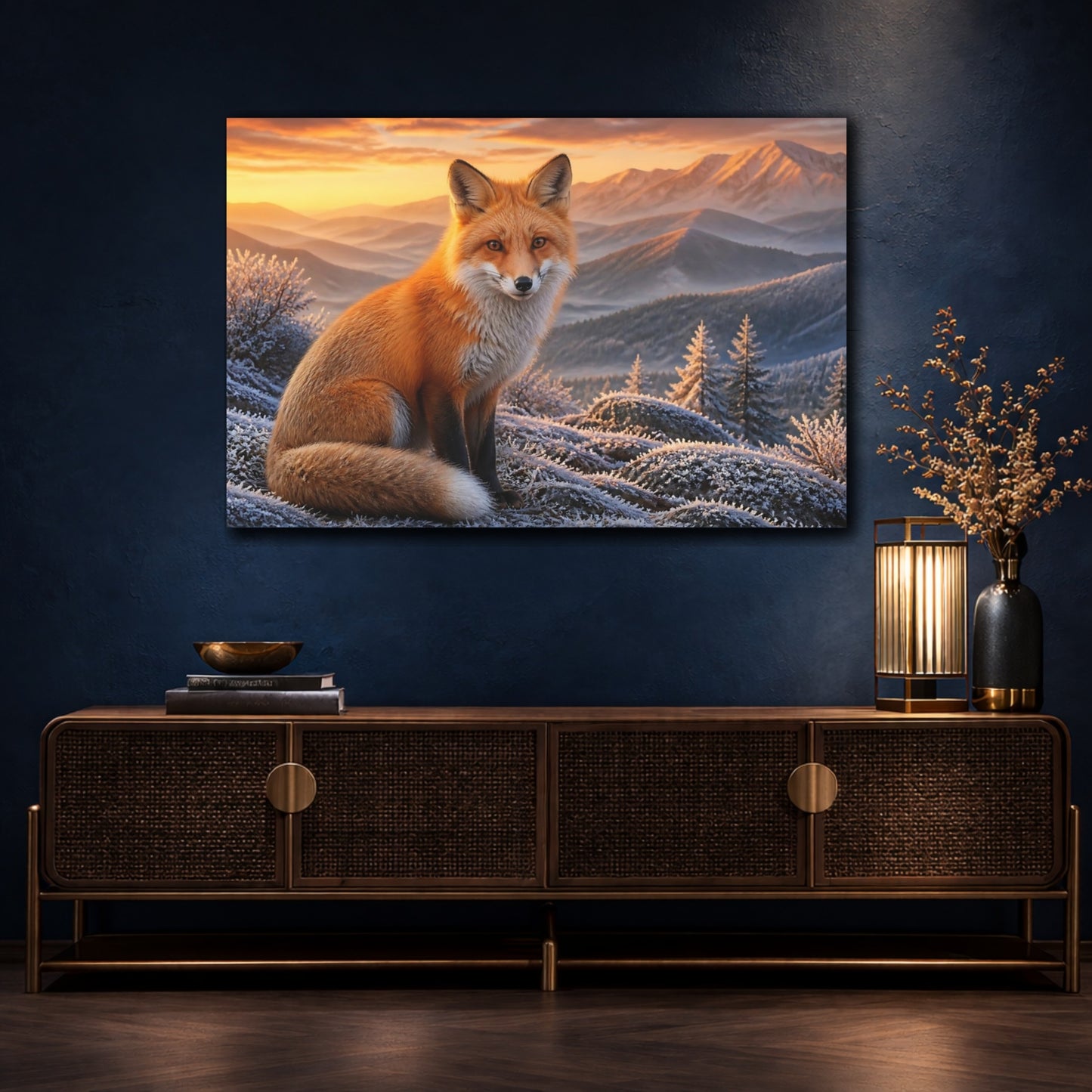 Mockup 4. Animals Red Fox At Sunrise shown as canvas print