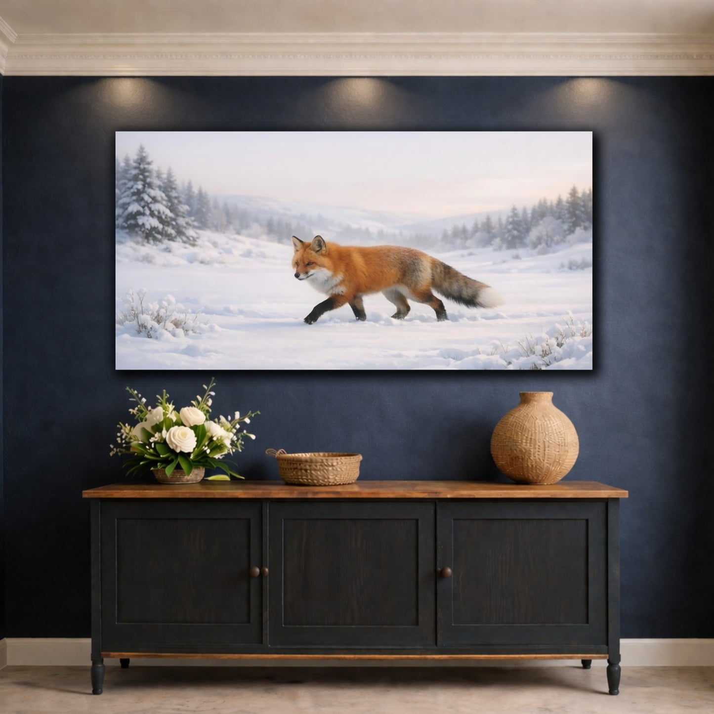 Mockup 4. Animals Red Fox Orange Fox shown as stretched canvas wall art
