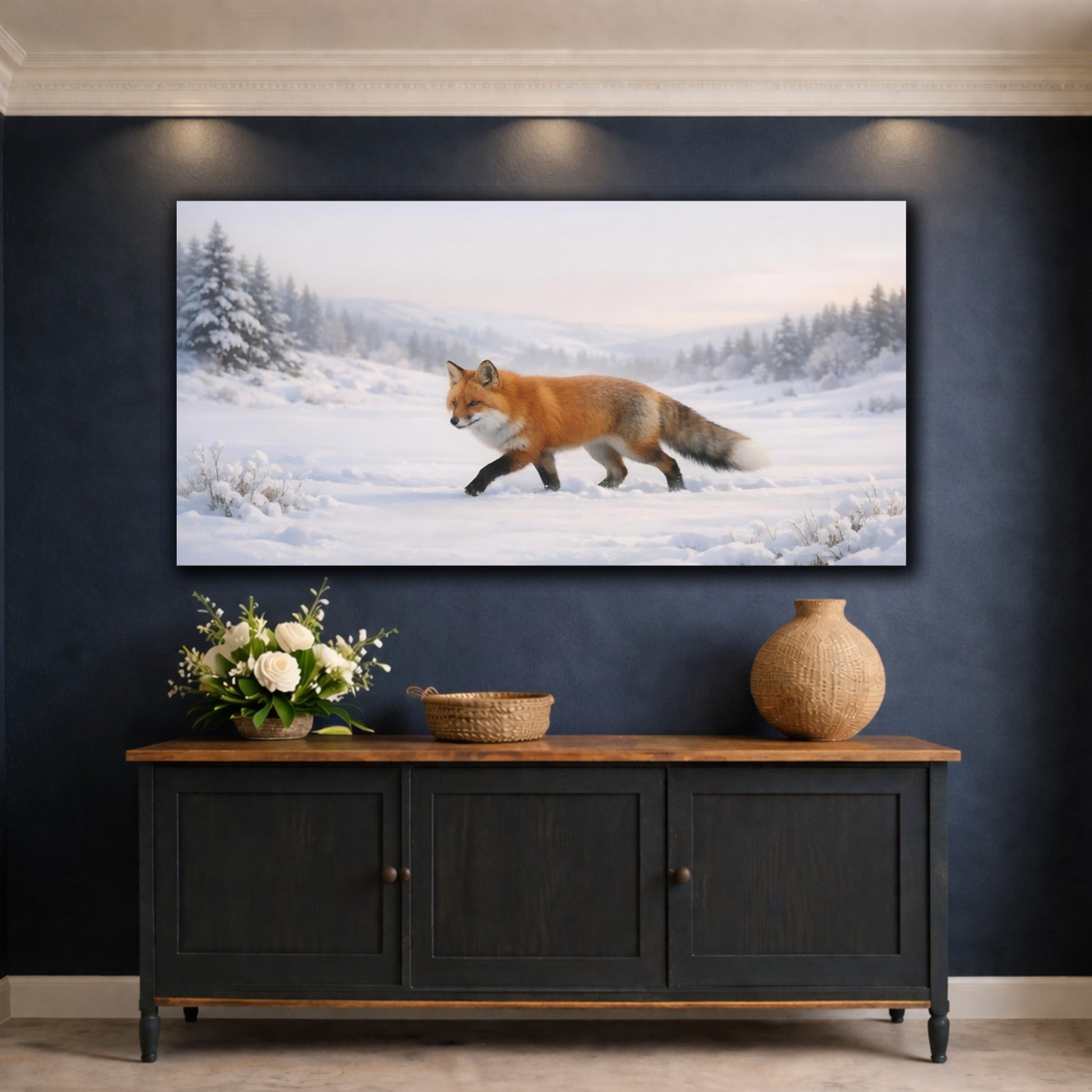 Mockup 4. Animals Red Fox Orange Fox shown as stretched canvas wall art