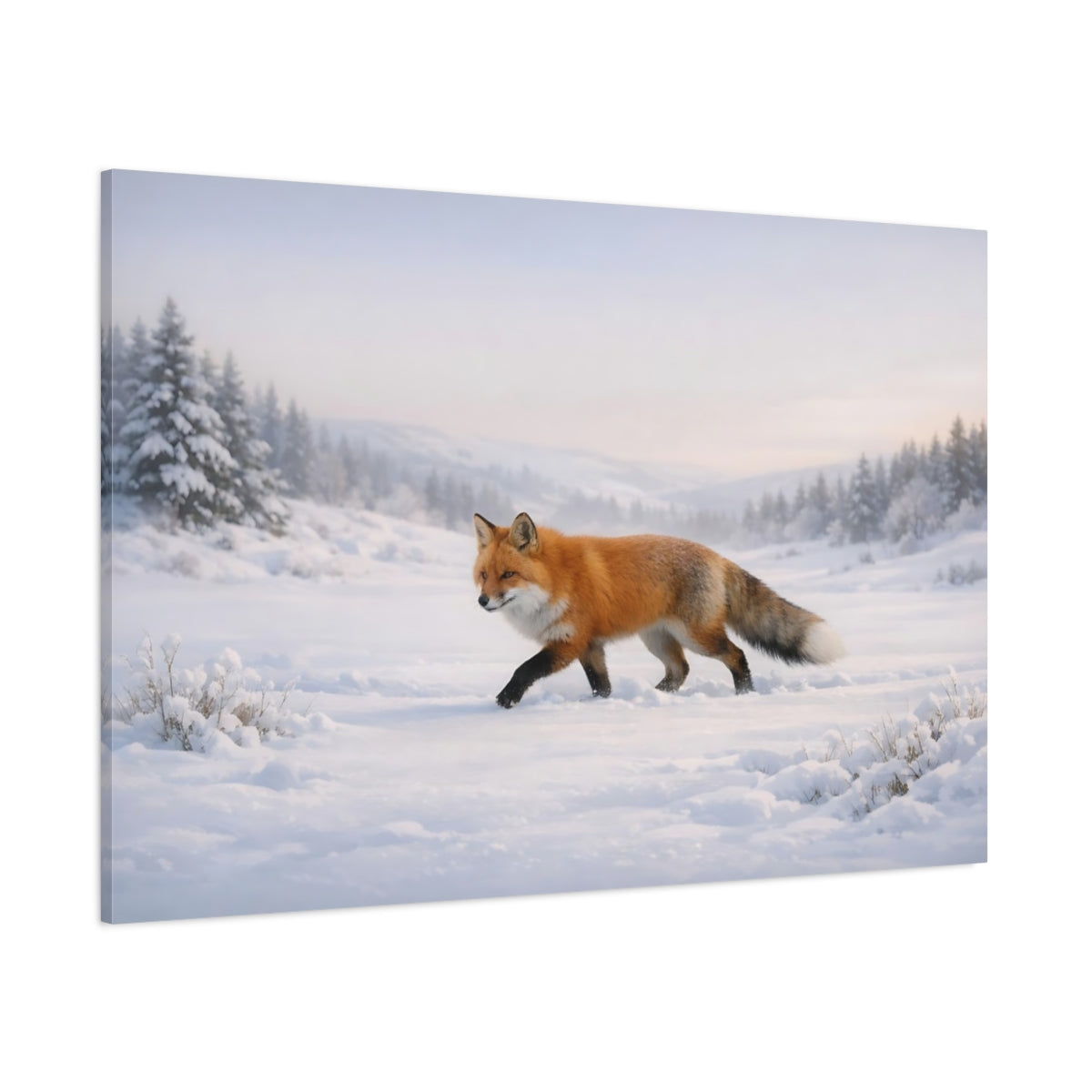 Main Mockup. Animals Red Fox Red Fox Winter shown as stretched canvas wall art