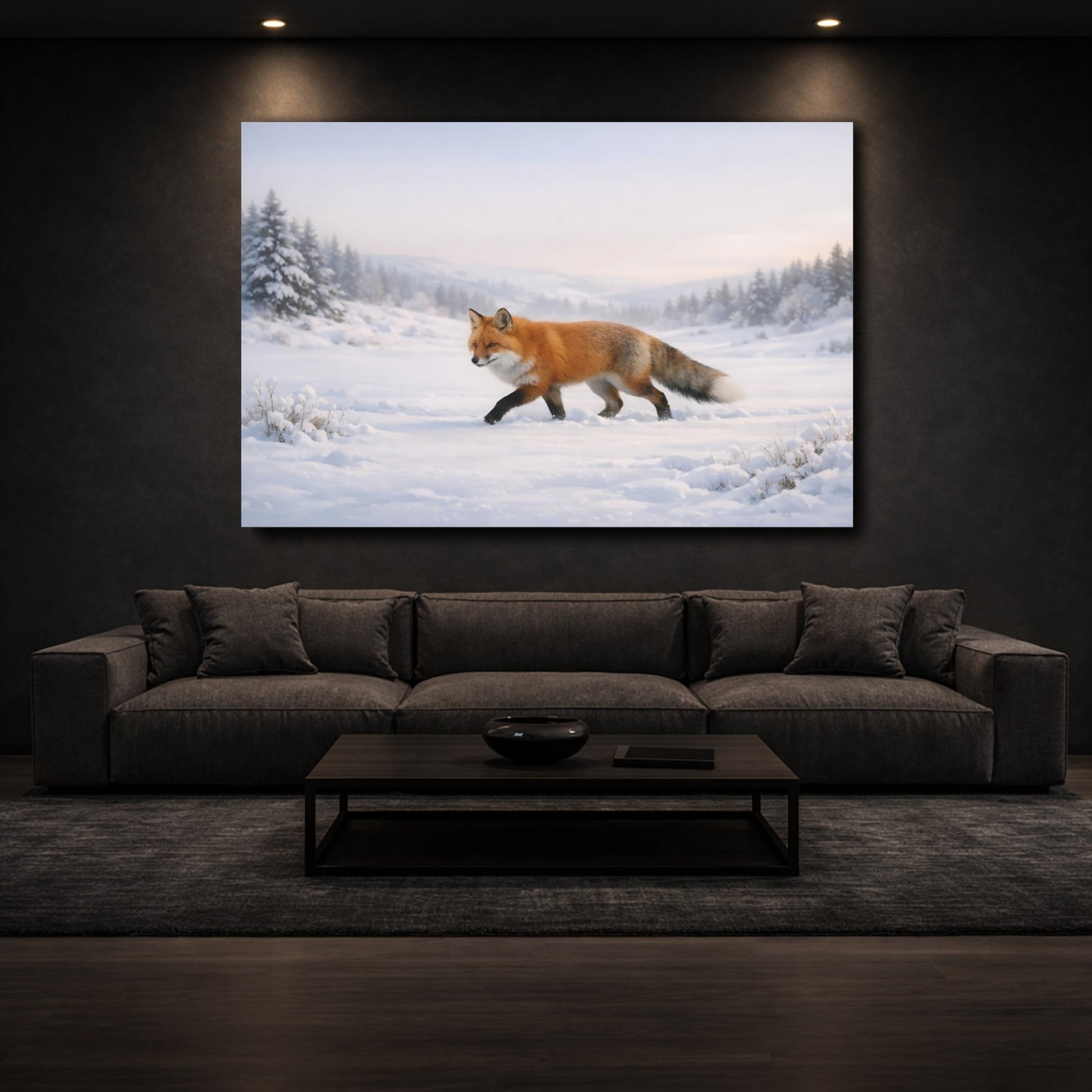 Mockup 2. Animals Red Fox Red Fox Winter shown as stretched canvas wall art