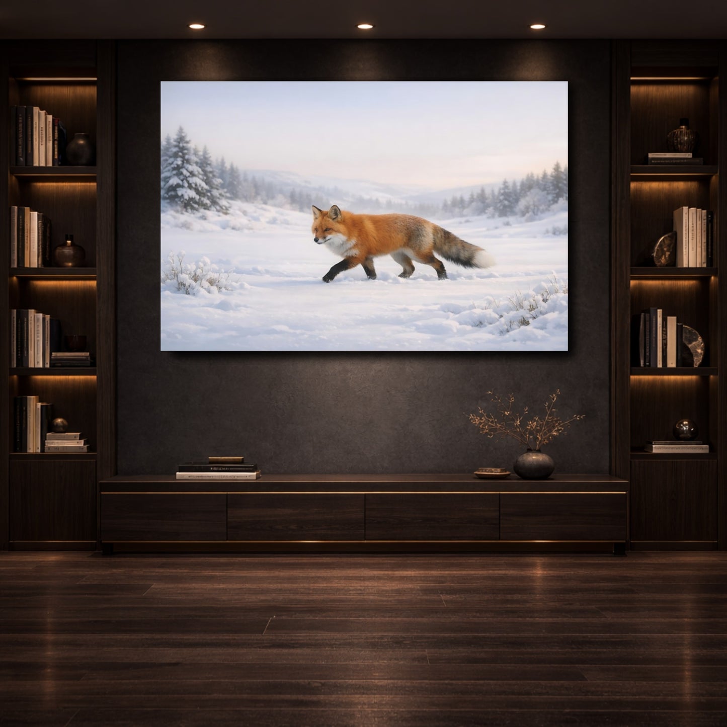 Mockup 3. Animals Red Fox Red Fox Winter shown as stretched canvas wall art