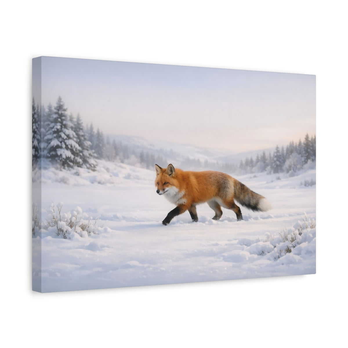 Side Mockup 4. Animals Red Fox Red Fox Winter shown as stretched canvas wall art