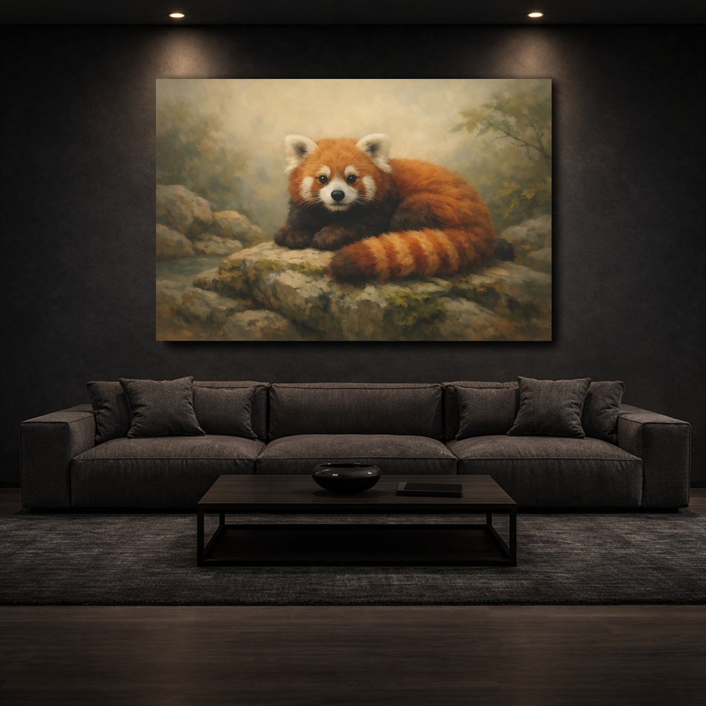 Mockup 2. Animals Red Panda Red Panda Art shown as stretched canvas wall art