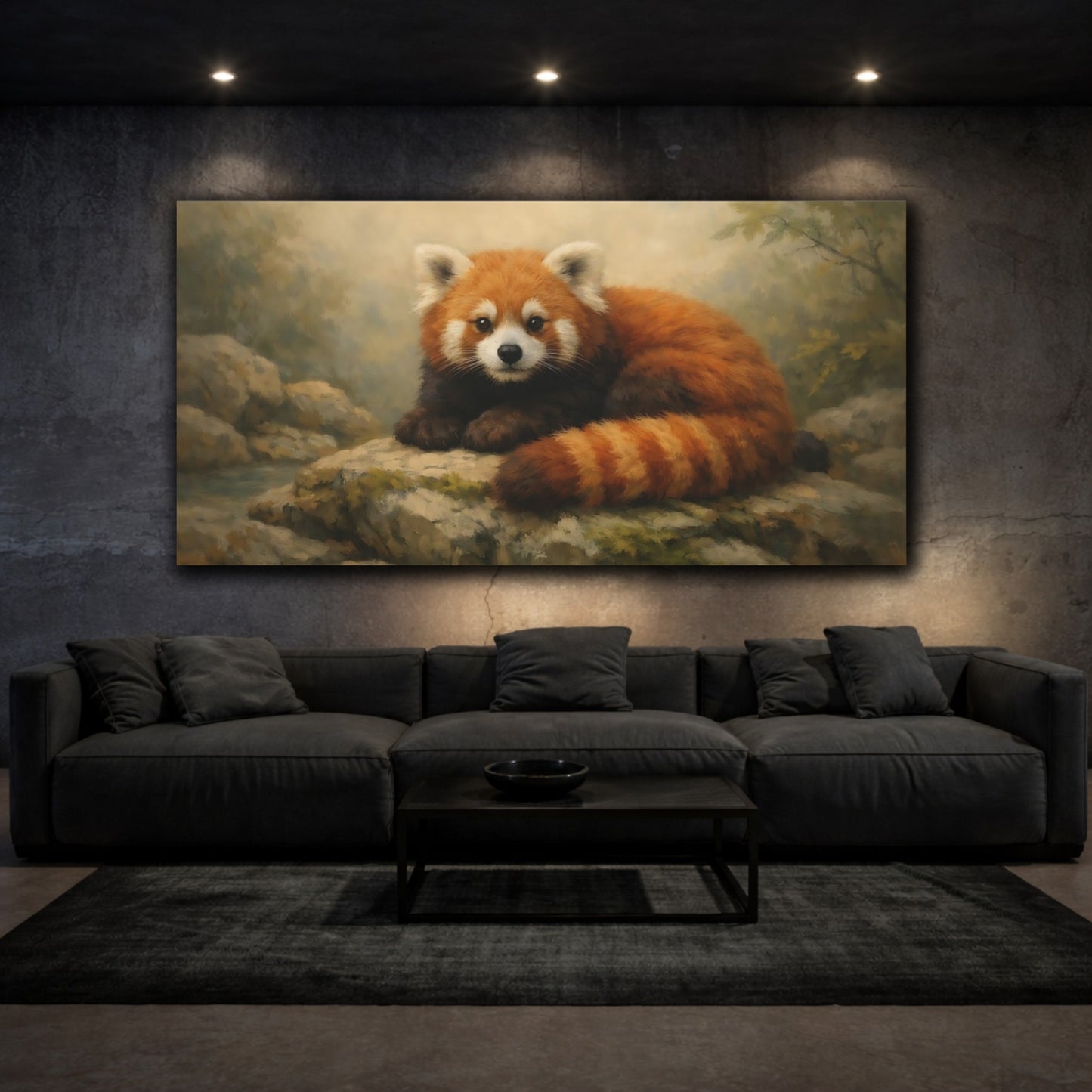 Mockup 2. Animals Red Panda Red Panda Art shown as stretched canvas wall art