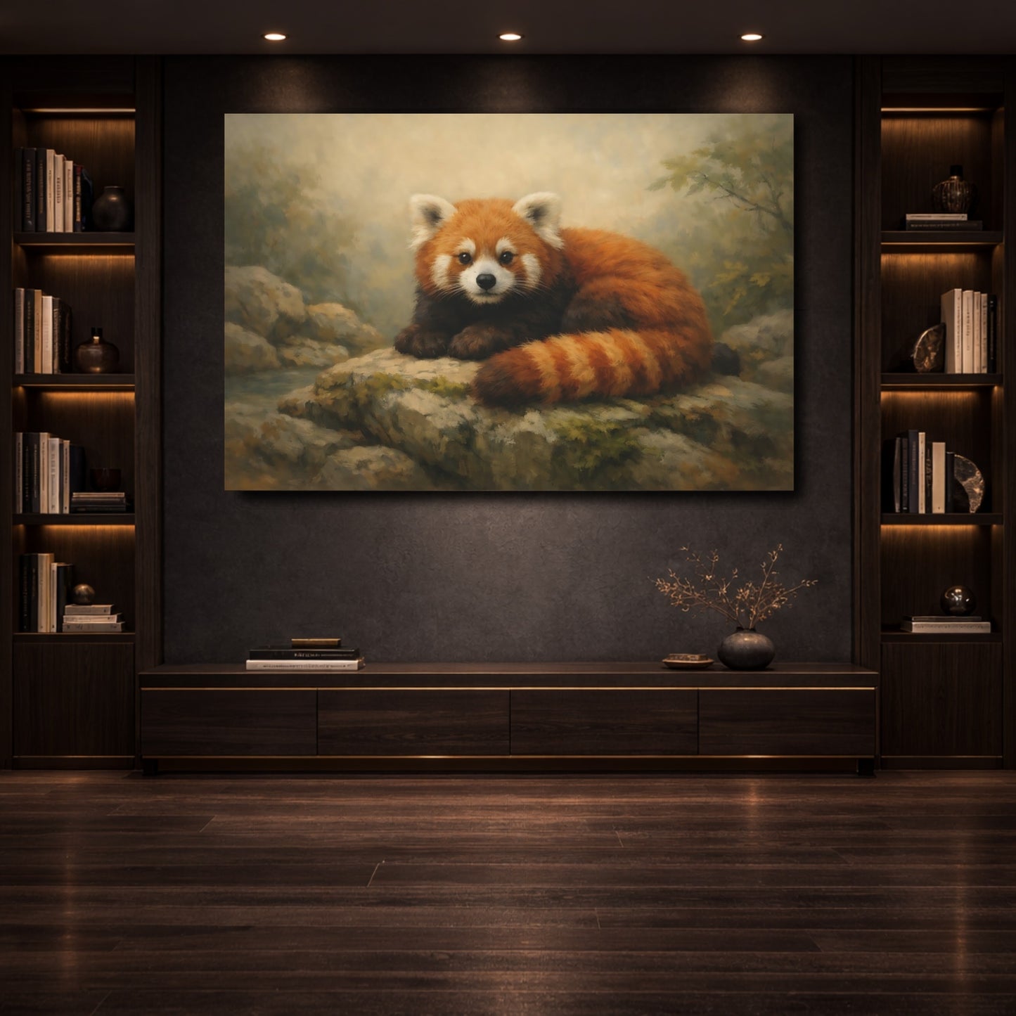 Mockup 3. Animals Red Panda Red Panda Art shown as stretched canvas wall art