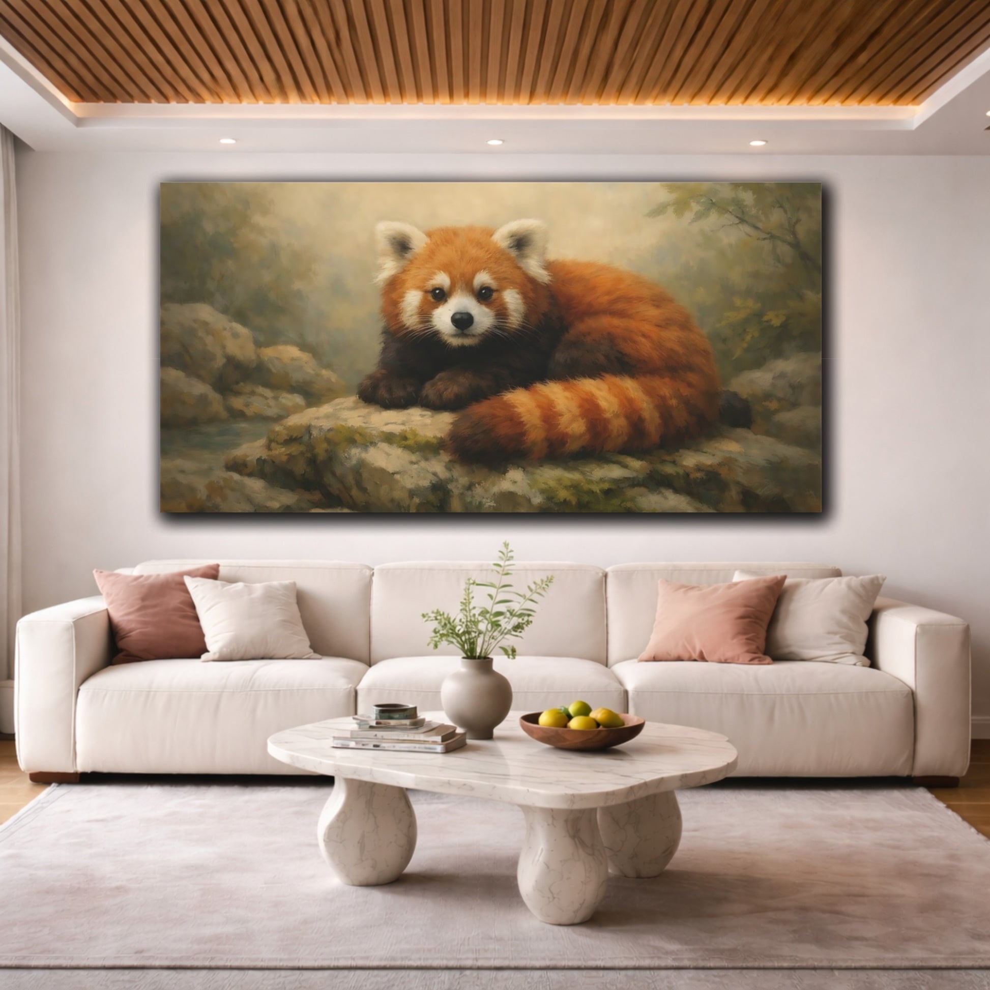 Mockup 3. Animals Red Panda Red Panda Art shown as stretched canvas wall art