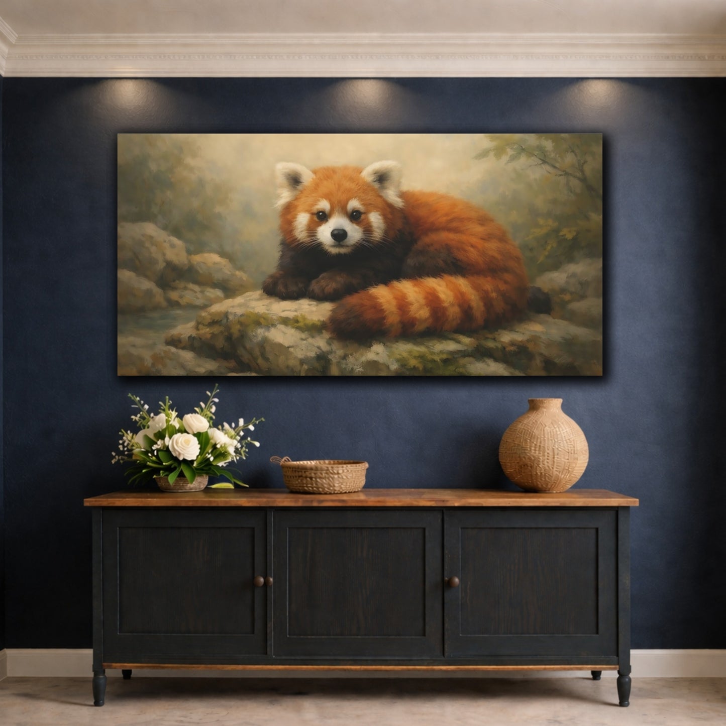 Mockup 4. Animals Red Panda Red Panda Art shown as stretched canvas wall art
