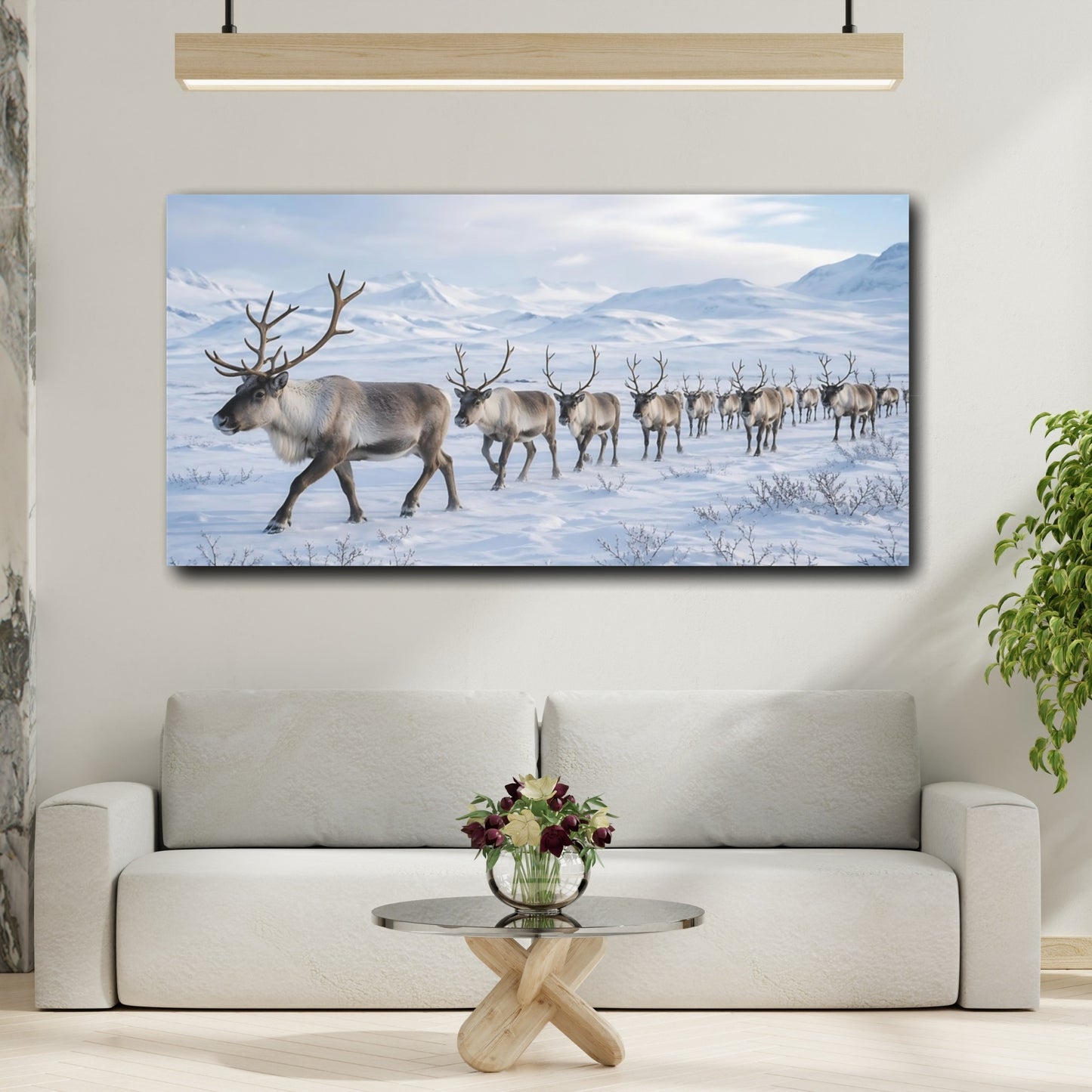 Mockup 3. Animals Reindeer Reindeer In Snow shown as stretched canvas wall art