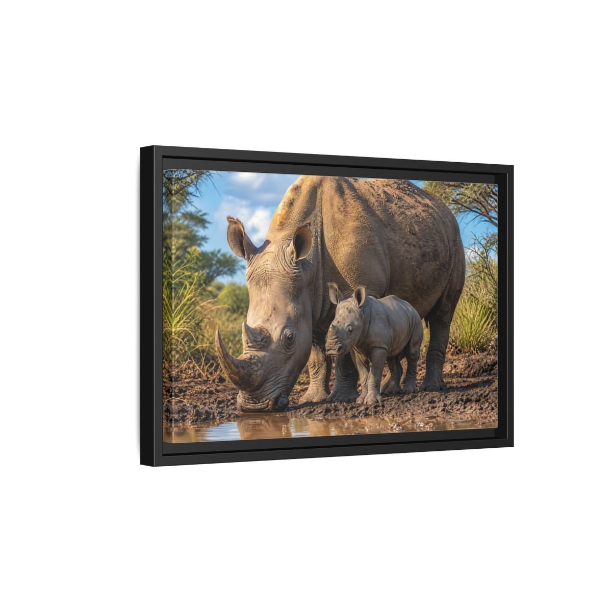 Animals Rhinos Brown Framed Canvas Print – Living Room, Above Sofa - YesArtYes