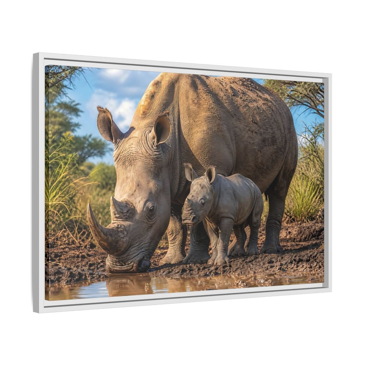 Animals Rhinos Brown Framed Canvas Print – Living Room, Above Sofa - YesArtYes