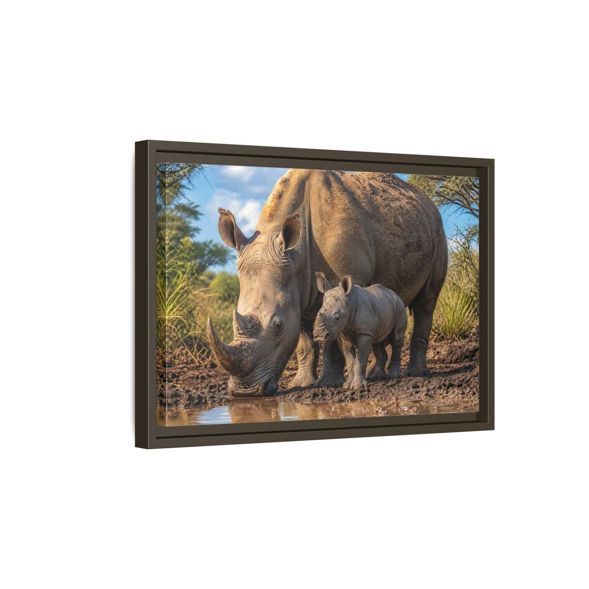 Animals Rhinos Brown Framed Canvas Print – Living Room, Above Sofa - YesArtYes