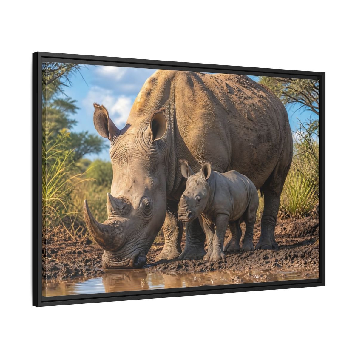 Animals Rhinos Brown Framed Canvas Print – Living Room, Above Sofa - YesArtYes