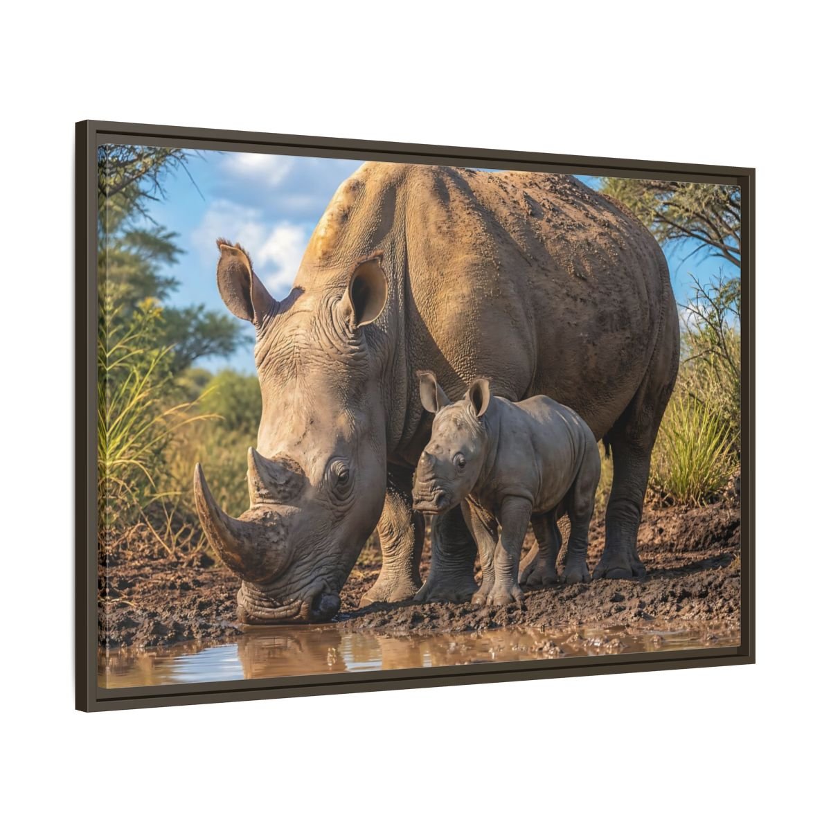 Animals Rhinos Brown Framed Canvas Print – Living Room, Above Sofa - YesArtYes
