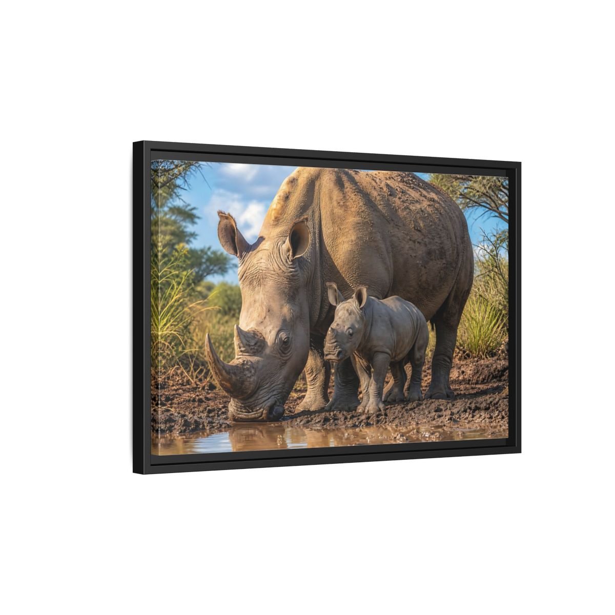 Animals Rhinos Brown Framed Canvas Print – Living Room, Above Sofa - YesArtYes