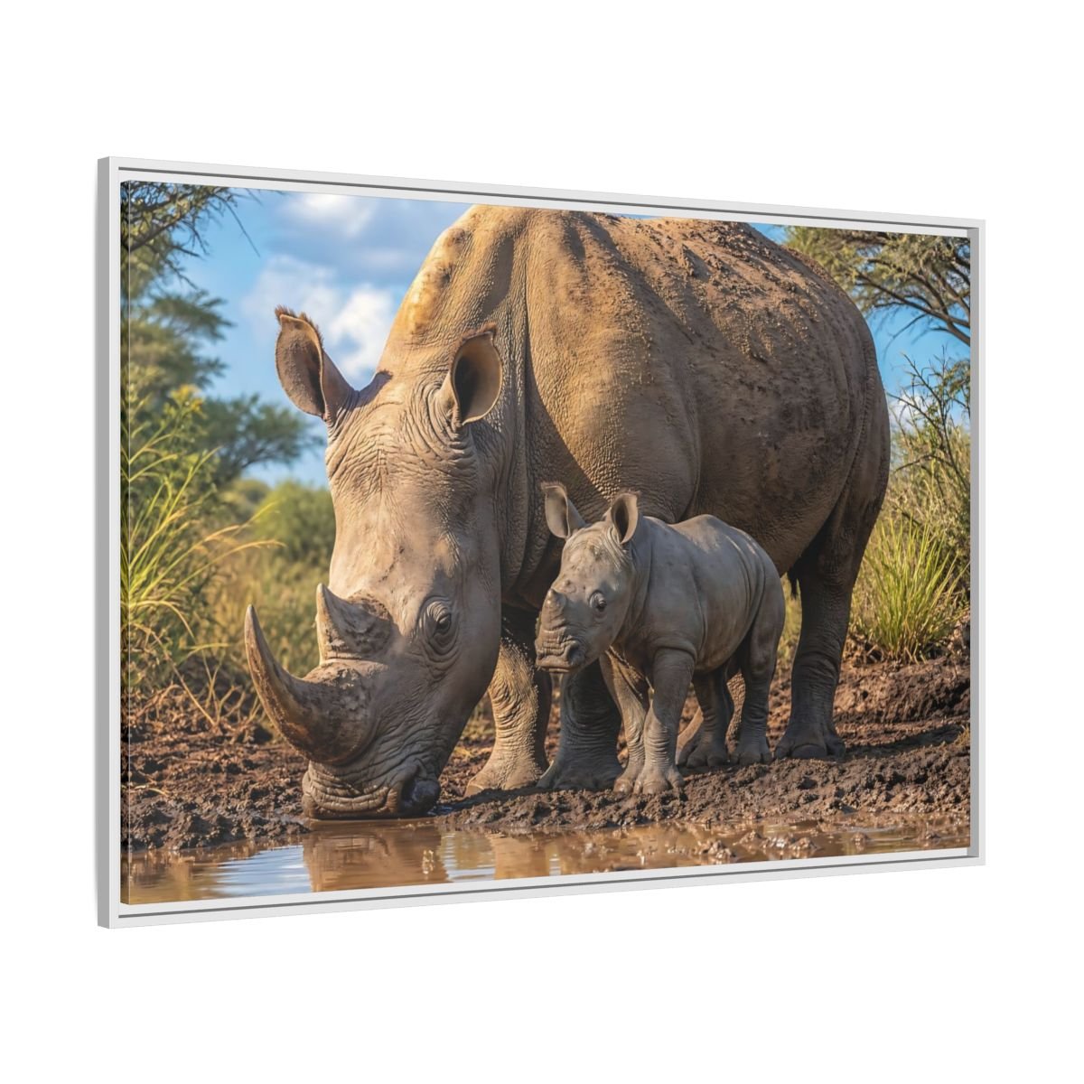 Animals Rhinos Brown Framed Canvas Print – Living Room, Above Sofa - YesArtYes